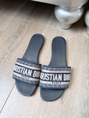 Dior Black & Beige Logo Slide Sandals